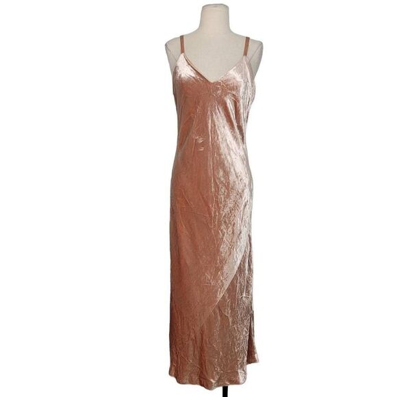 A.L.C. Annex Slip Silk Blend Midi Dress Sz 6 Pink Rose Gold Pull On Sexy Luxury - Picture 4 of 11